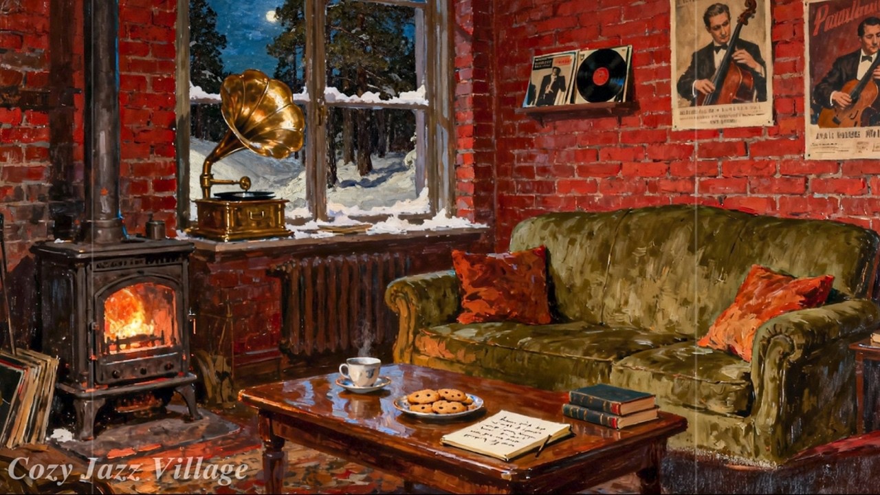 Vintage Jazz in a Cozy Village Apartment on a Snowy 1950s Night | Warm Ambience to Relax