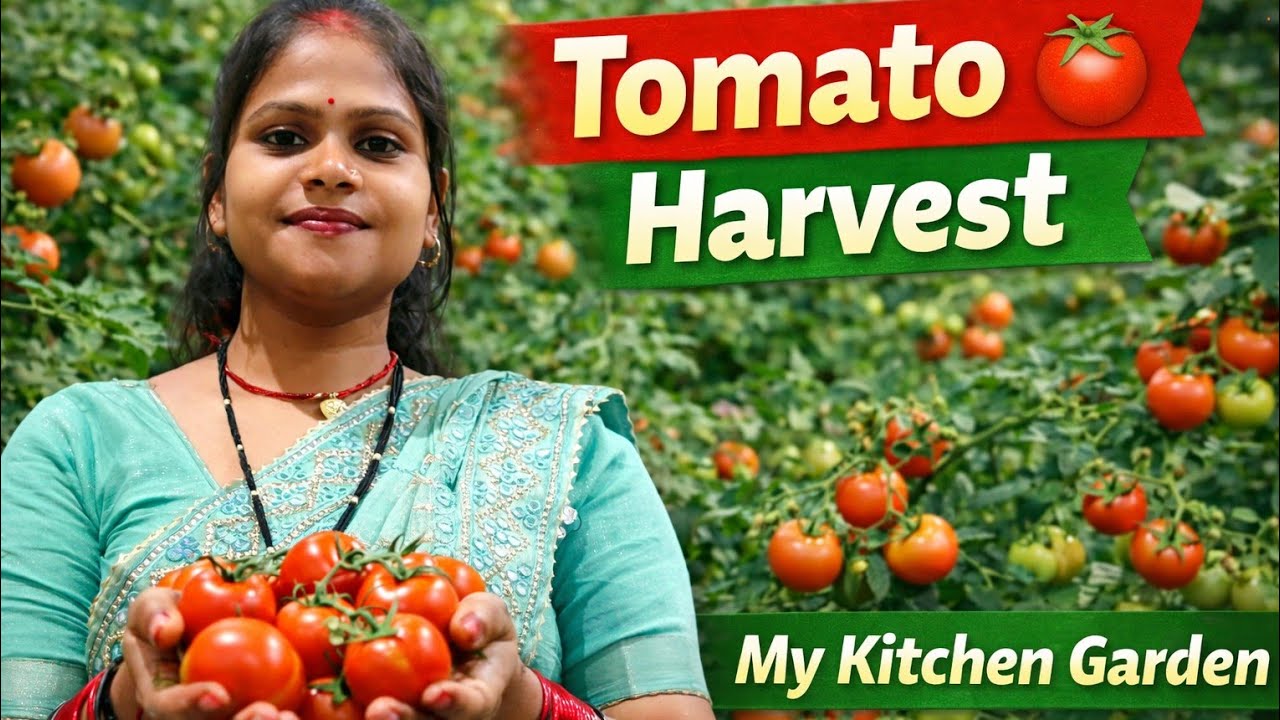 Aaj mene mere kitchen garden se tamater harvest kiye 