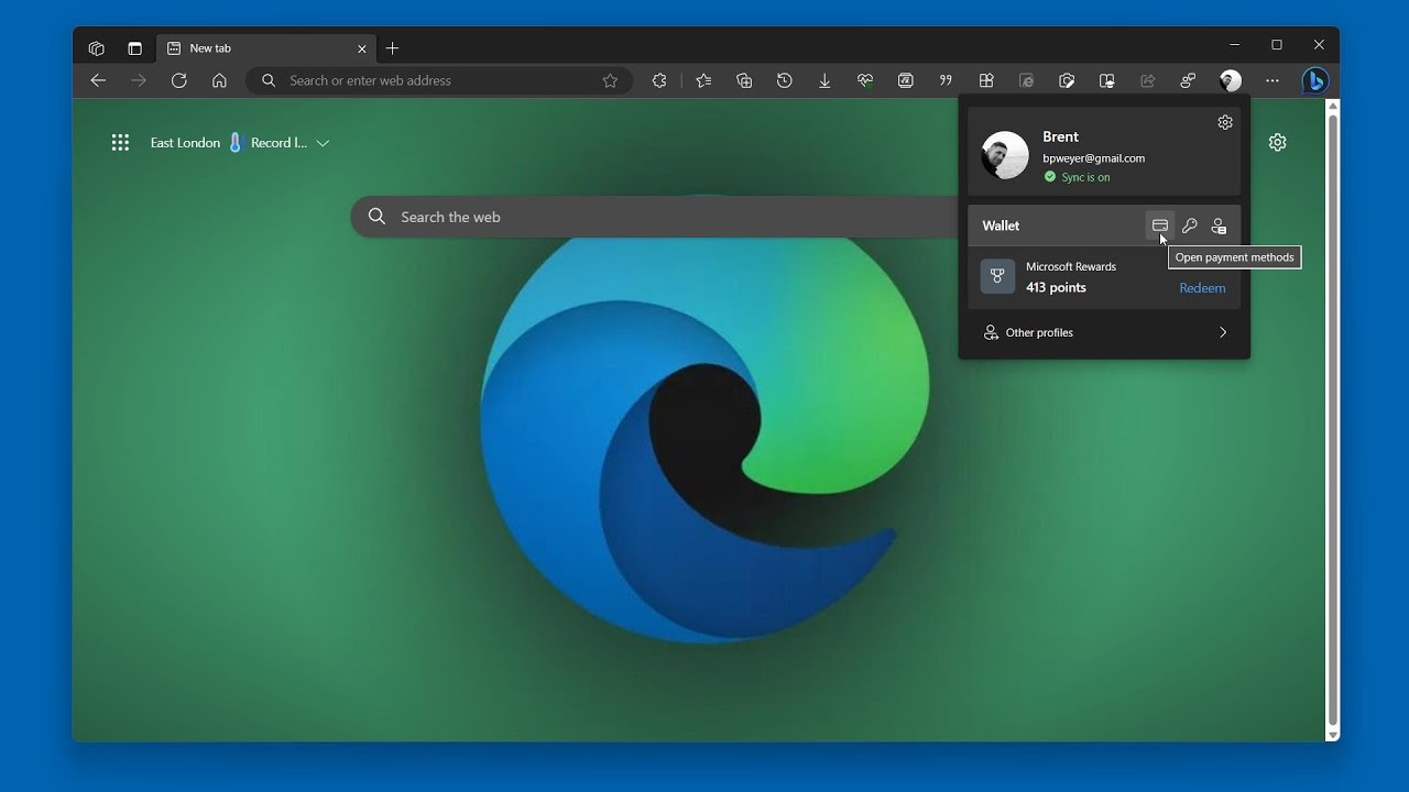 Edge's new redesigned Profile menu with Wallet integration now includes useful shortcuts