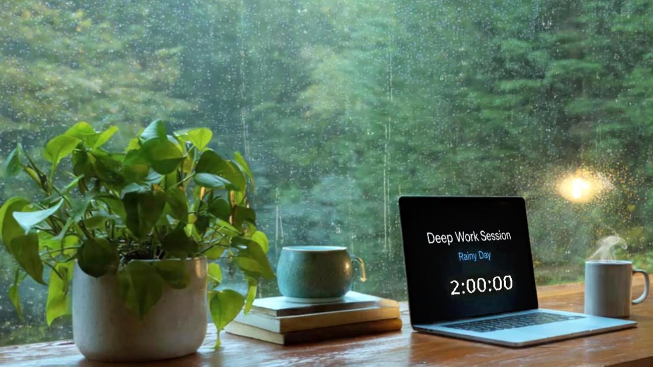 2 Hour Study Timer ⏱️ Rainy Window Piano for Deep Focus & Reading (No Talking)