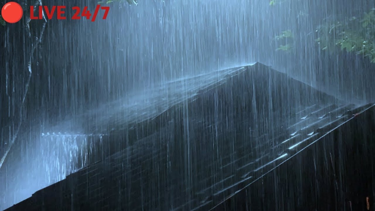 Powerful night thunderstorm - Heavy Rain and Thunder - Rain Sounds for sleep😴