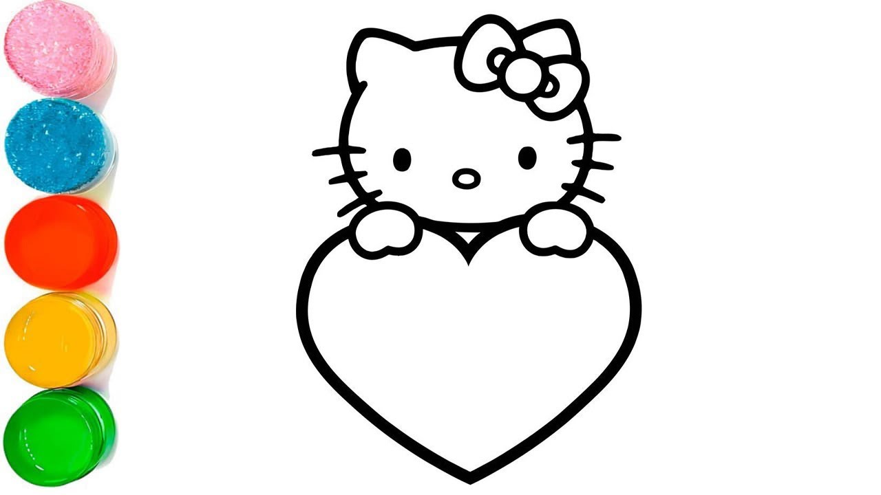 Красивый рисунок Hello Kitty, раскраска для детей и малышей 