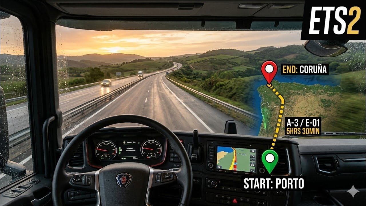 ETS2 Truck Drive Porto to A Coruña – Relaxing Highway Drive | No Commentary