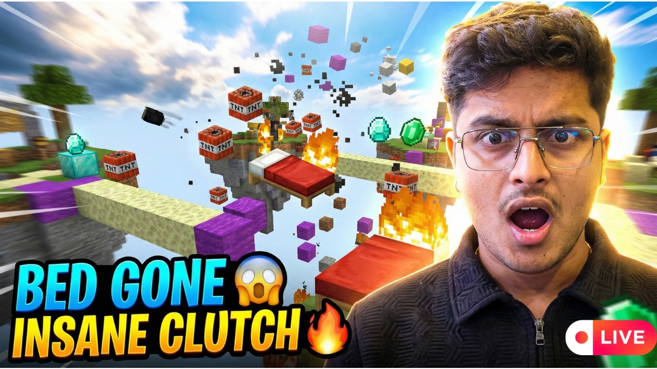 😱 1 HP PAR CLUTCH! Minecraft Bedwars Hindi