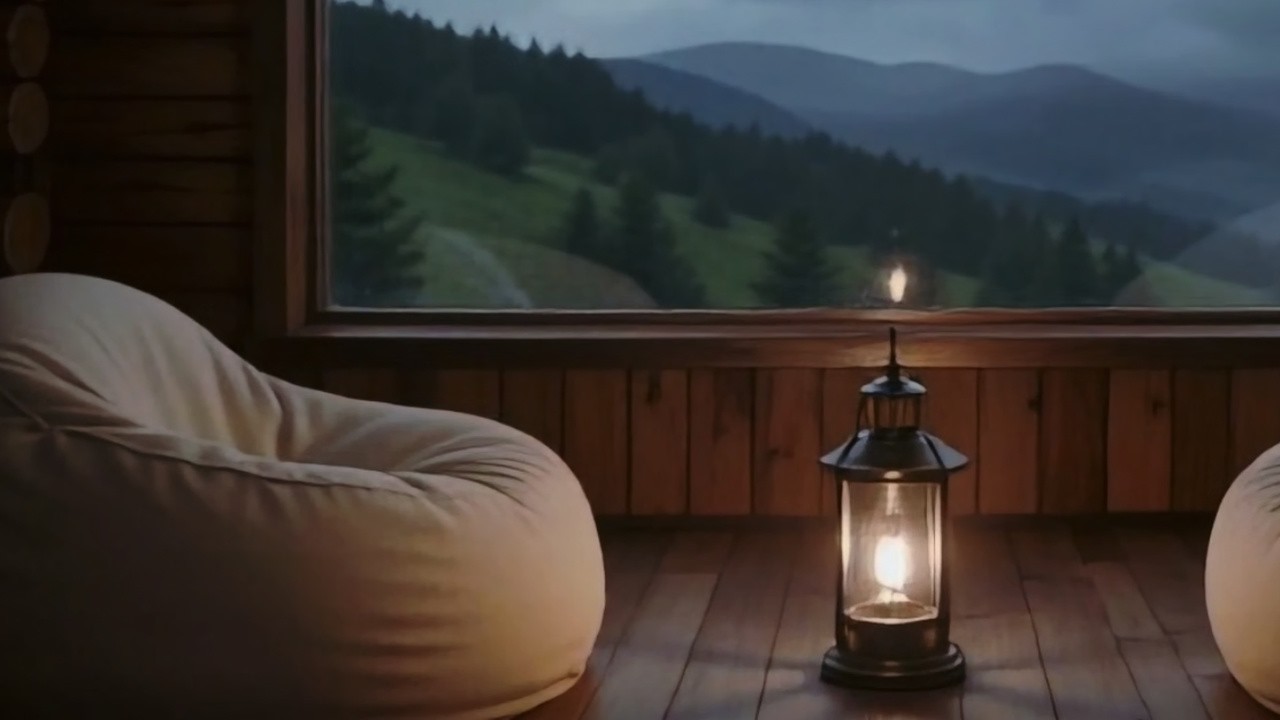 Inside an Evening Cabin Interior | Night Rain and Wind Ambience | 3 Hours