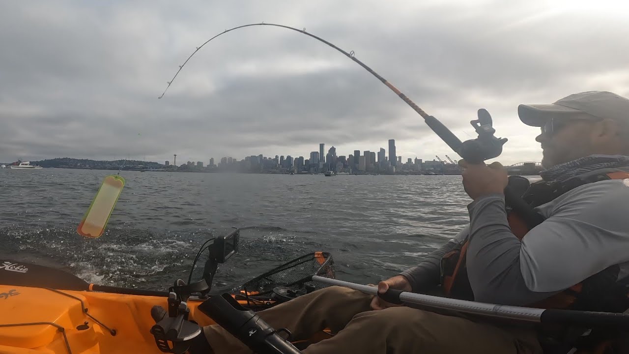 KAYAK TROLLING for KING SALMON in Elliott Bay, Seattle