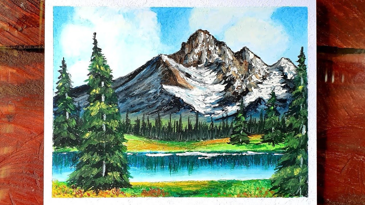 Bob Ross Painting into Oil Pastel Drawing for Beginners step by step
