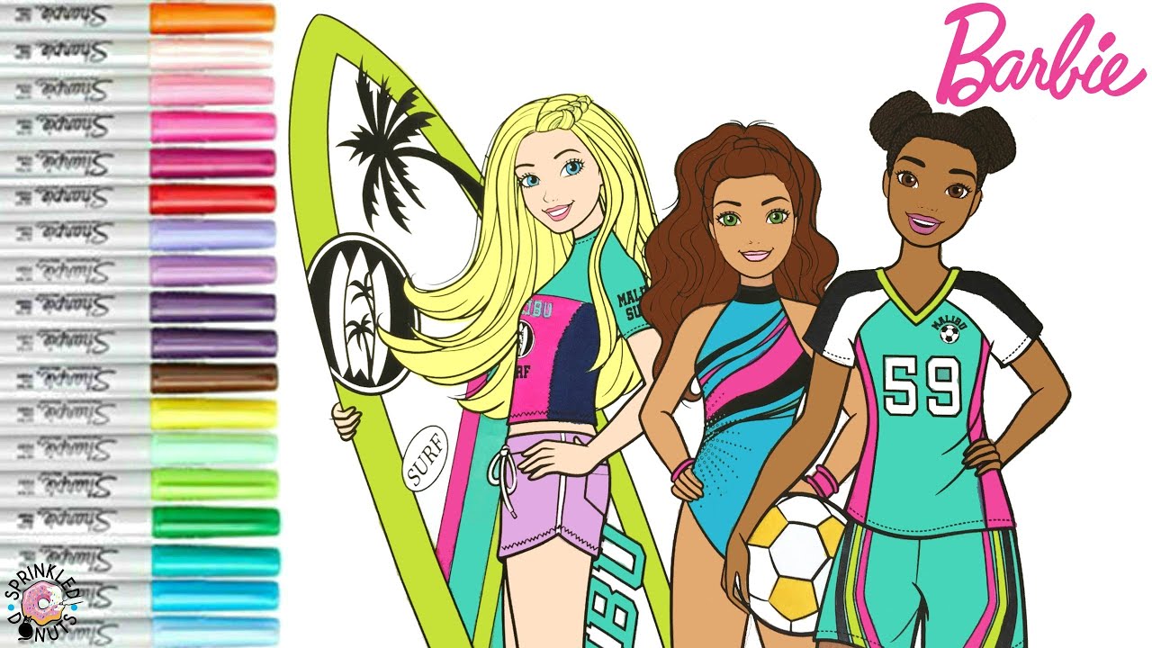 Barbie and Friends Coloring Book Page Barbie Teresa and Nikki Playing Sports
