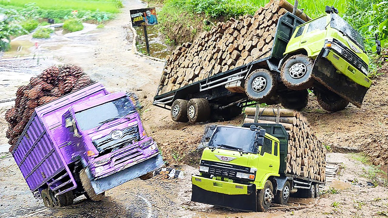 TRUK OLENG Truk Fuso Vs Hino 500 Tronton OFROAD Terguling Jalan Licin Truk Laka Lintas Rc Handmade