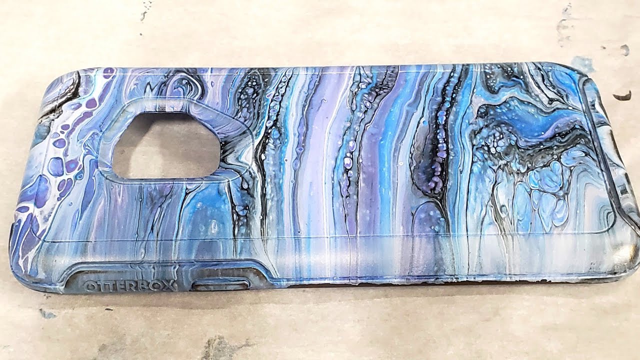 Acrylic Pouring on a Phone Case - Swirly Tree Ring Fluid Art - Marbled Phone Case