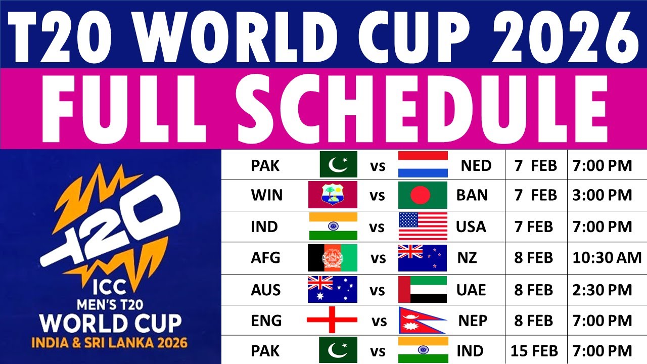 ICC T20 World Cup 2026 Schedule | T20 World Cup 2026 Schedule | T20 World Cup Schedule
