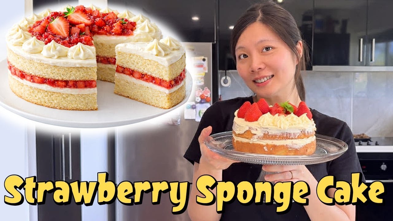 Strawberry Sponge Cake with Buttercream Frosting | Soft & Not Too Sweet