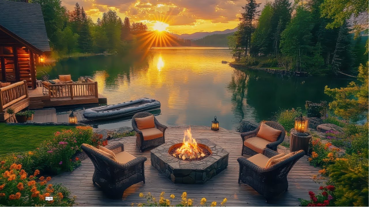 Cozy Cabin by the Lake &ndash; 3 Hours of Fireplace Crackling & Birds Singing Ambience
