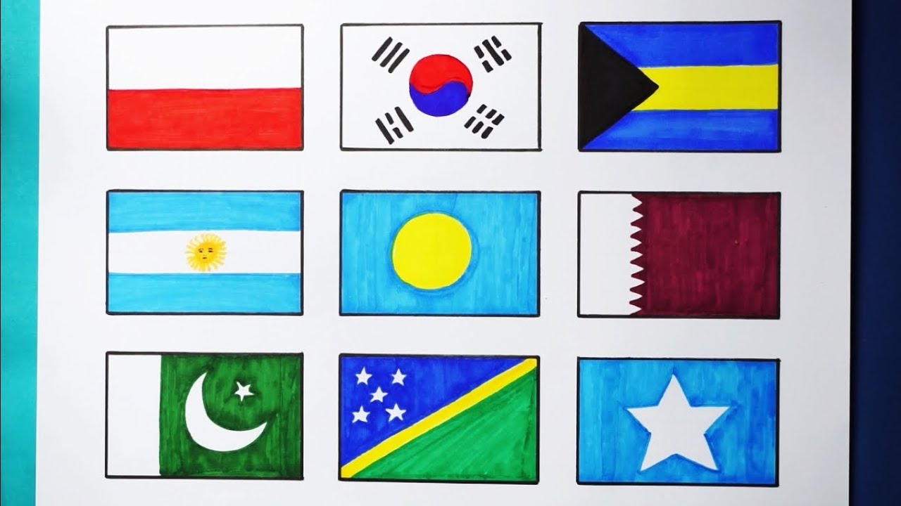 DRAWING 9 NATIONAL FLAGS | TO SAY THE NAME OF THIS FLAG COUNTRY