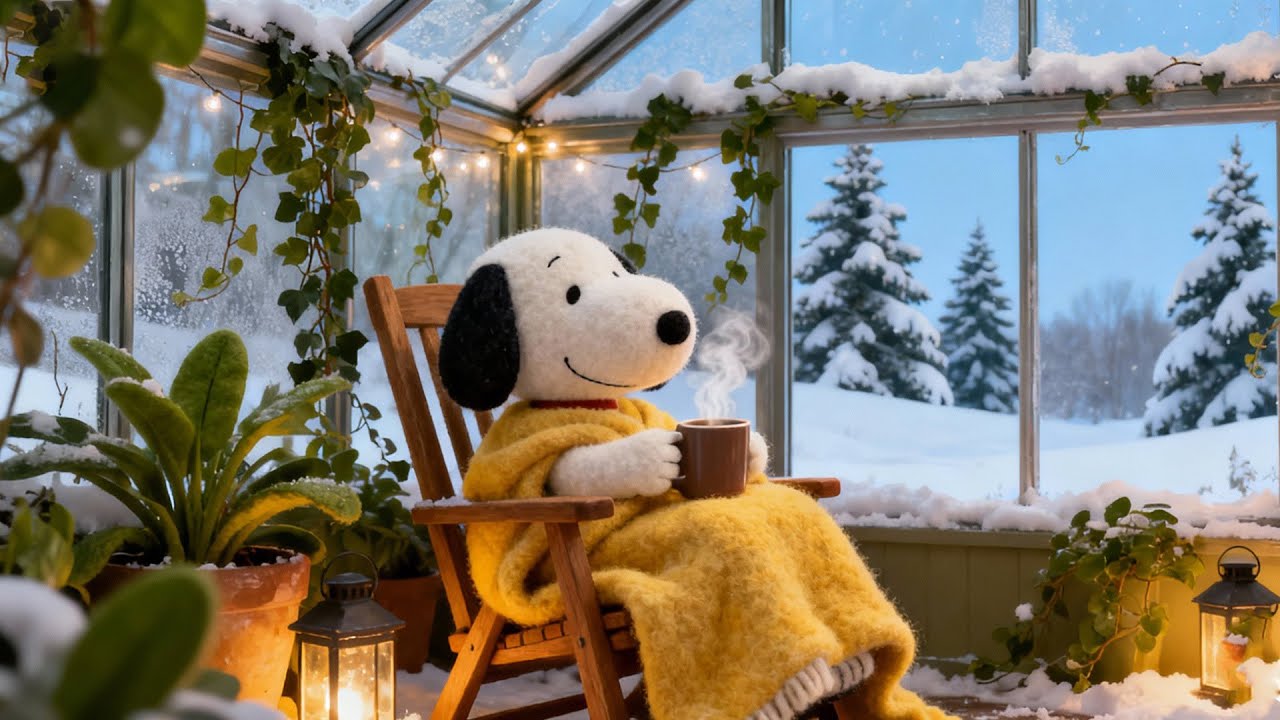 Snoopy’s Winter Greenhouse ❄️ Cozy Lofi Nights ☕ Warm Jazz for Study & Relax