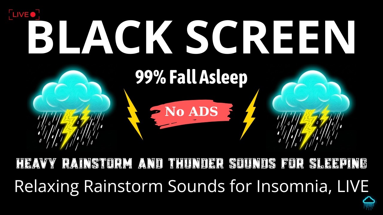 🔴 Heavy Rain and Thunder Sounds for Sleeping - Black Screen | Relaxing Rainstorm Sounds for Insomnia