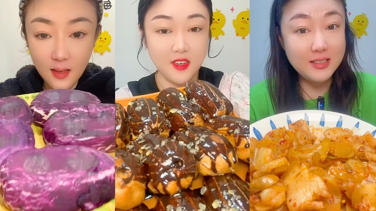 Purple Sweet Potato Buns, Chocolate Éclairs, and Spicy Rice Cakes Mukbang