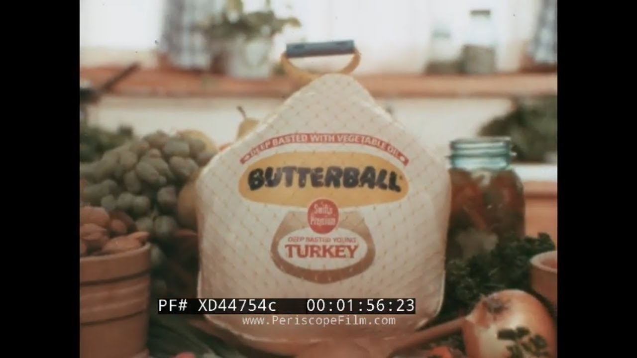 SWIFT BUTTERBALL TURKEY  1980s TV COMMERCIAL   THANKSGIVING DINNER  XD44754c