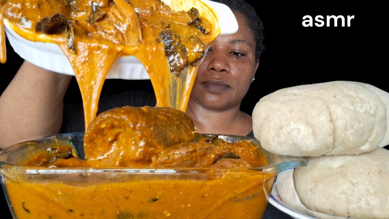 African food mukbang/ fufu with ogbono soup ( ASMR eating Sound)
