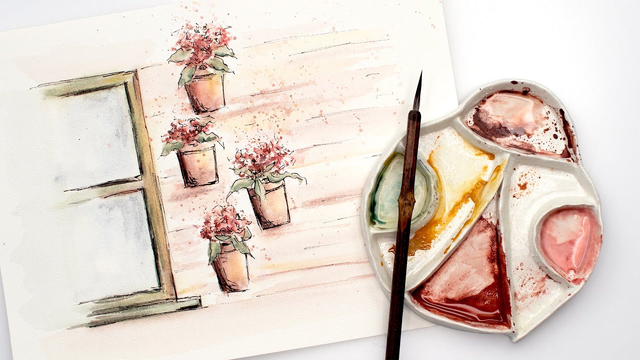 Watercolor and INK - simple loose flowers painting tutorial