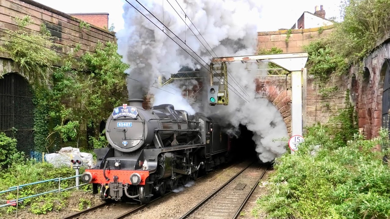 45407 ‘The Lancashire Fusilier’ erupts through Lime Street tunnels - The Great Britain XVI  20/4/24