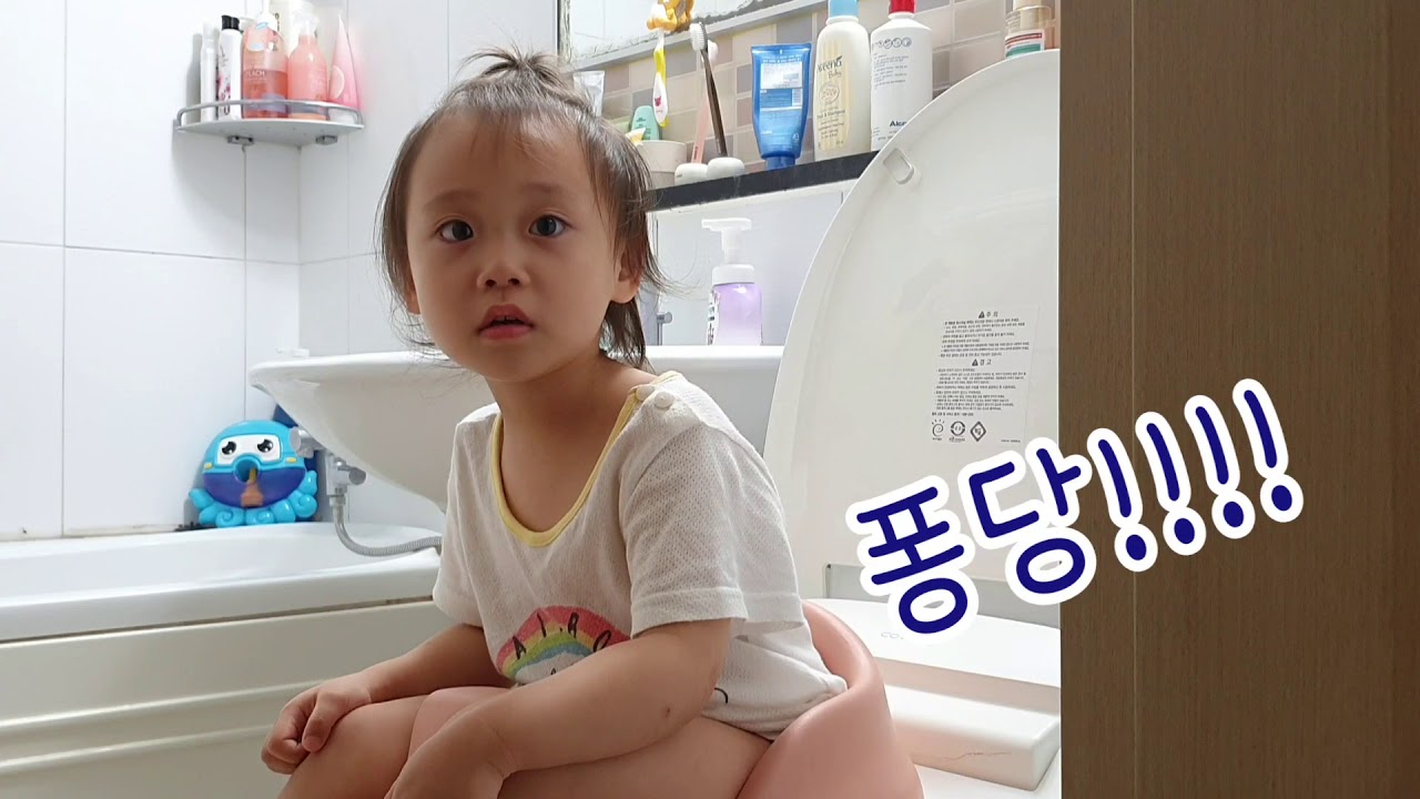 [혜담TV] 혜담이의 처음 변기에 응가하기 도전!!!💩
