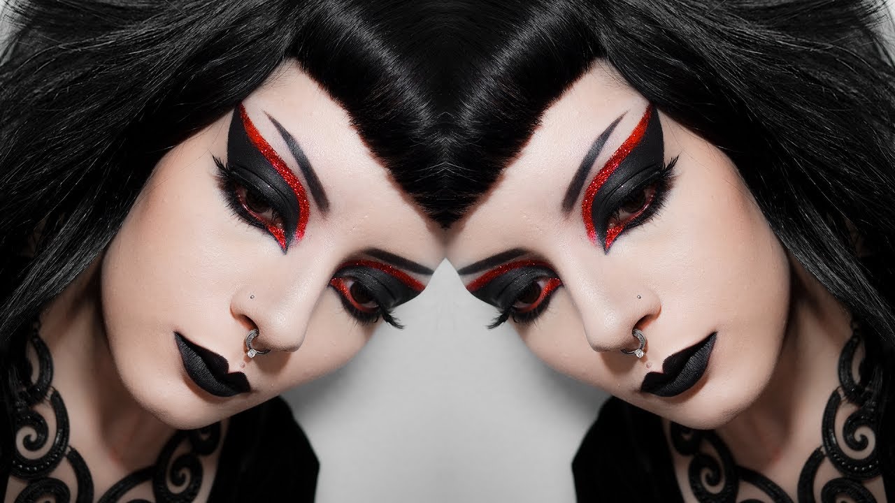DELINEADO GRÁFICO COM GLITTER VERMELHO | Tutorial de Maquiagem Gótica
