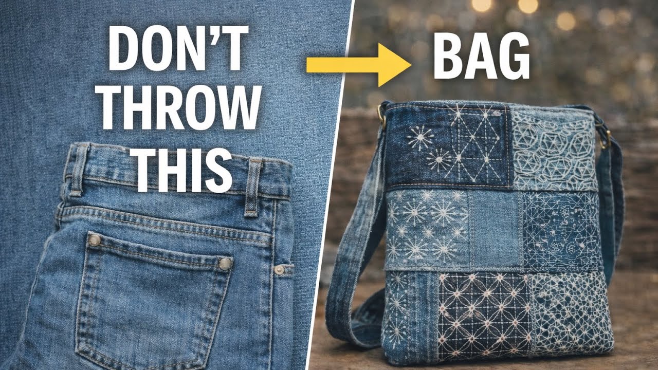 How to Make a Sashiko CrossBody Bag from Old Jeans