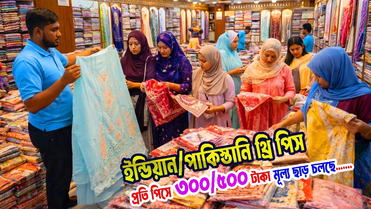 ঈদের শেষ অফার | ইন্ডিয়ান ও পাকিস্তানি থ্রি পিস | প্রতি পিসে ৩০০/৫০০ টাকা ডিসকাউন্ট চলছে