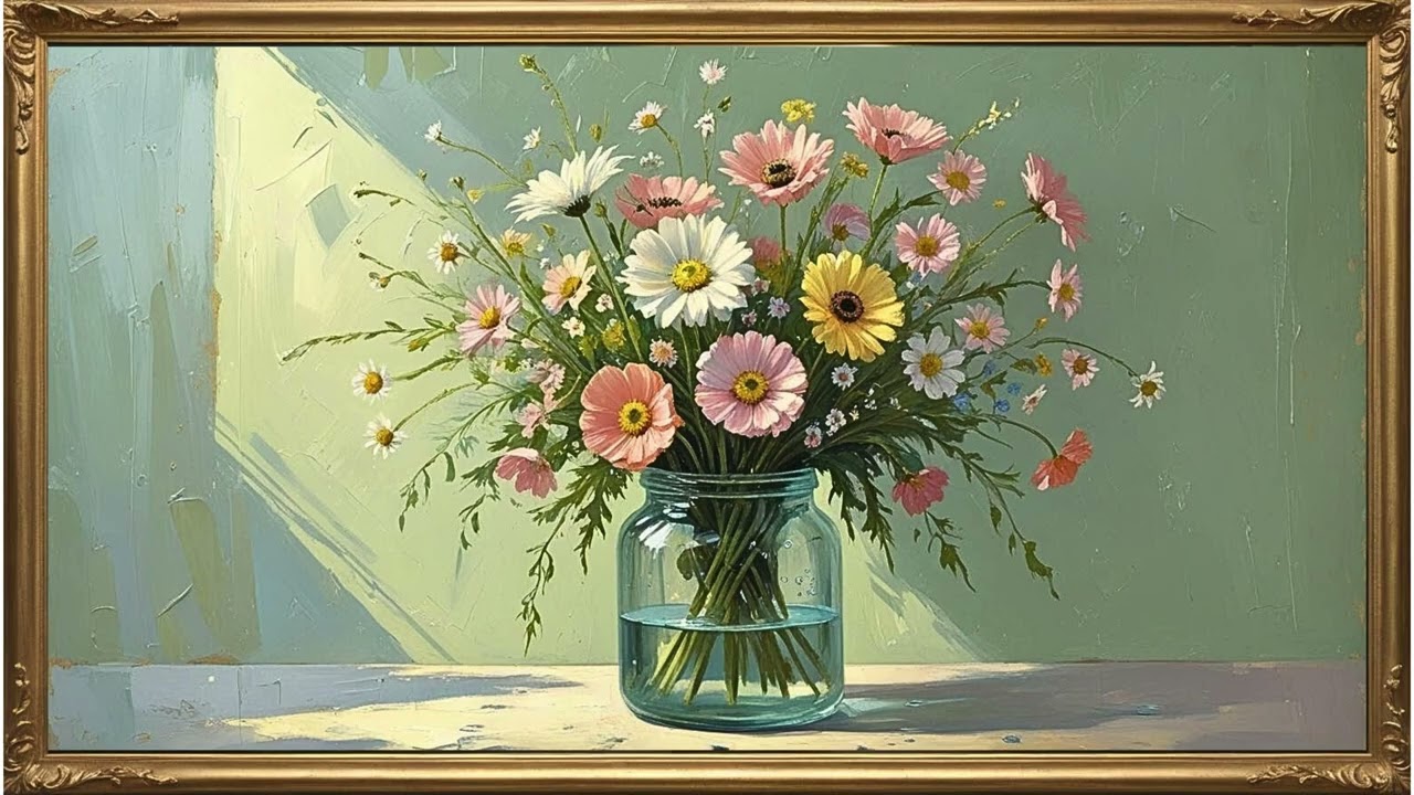 FREE FRAME AMBIENT SUMMER TV ART VINTAGE SCREENSAVER BACKGROUND FLORAL PAINTING NO MUSIC WALLPAPER