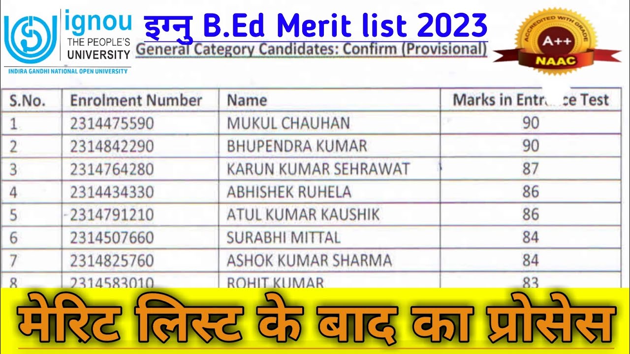 ignou bed merit list 2023 Rc Noida || Ignou bed result 2023