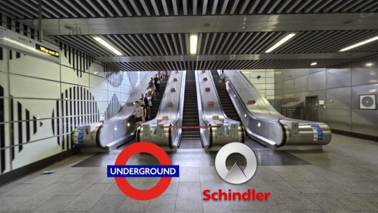 Schindler 9700 ROCKET HIGH SPEED escalators at the Tottenham Court Rd Tube Station in London ENG