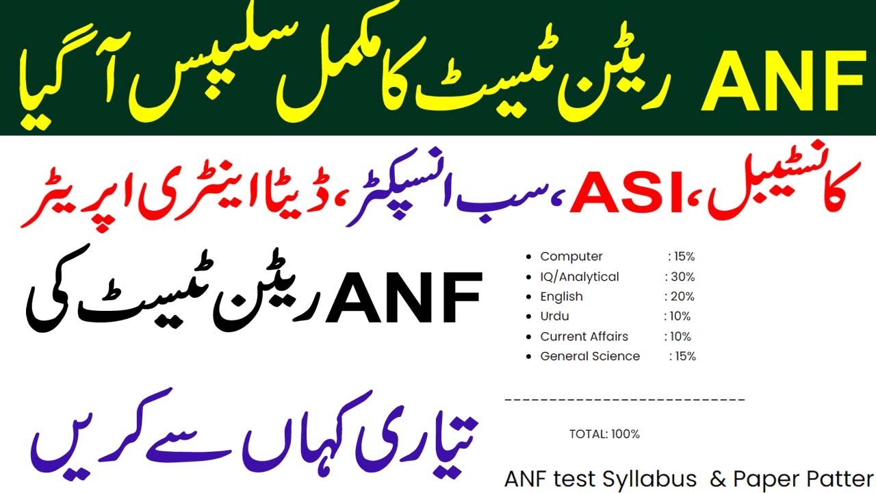 ANF Written Test Syllabus 2022 l anti narcotics force Written Test Syllabus 2022