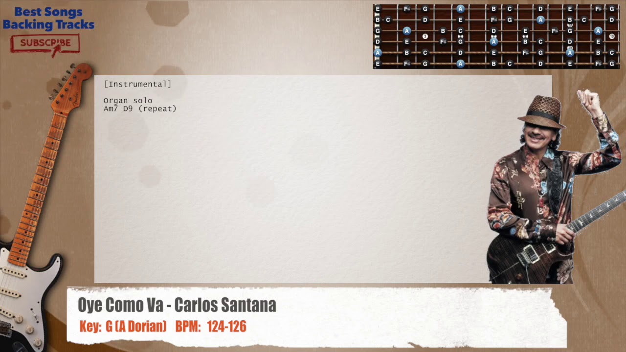 🎸 Oye Como Va - Carlos Santana Guitar Backing Track with chords and lyrics