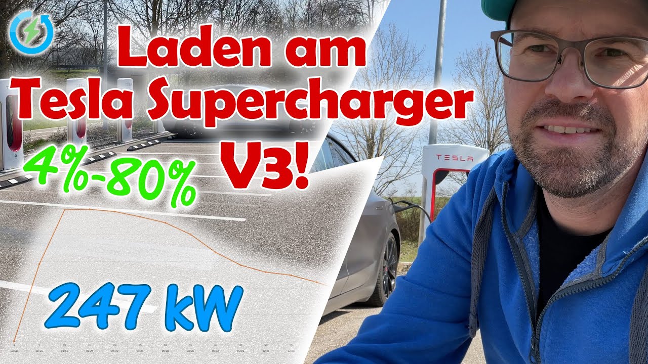 Tesla Model 3 lädt mit 247 kW am Supercharger V3 | 4%-80% Ladekurve | Ladedauer | Ladezeit | HPC