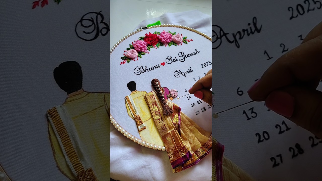 Bride & Groom Embroidery | Wedding Calendar Hoop Art | Unique Handmade Gift Idea