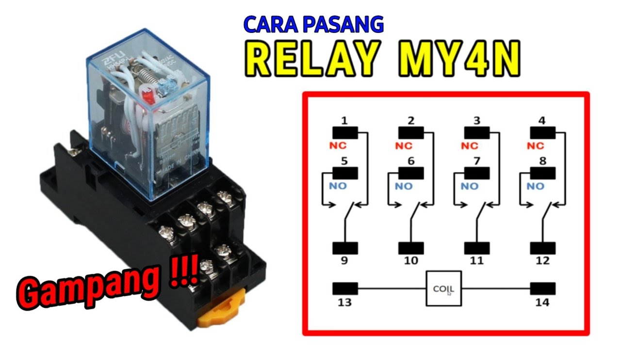 GAMPANG ,,, Cara Pemasangan Kabel Relay Omron MY4N 220 VAC 14 kaki