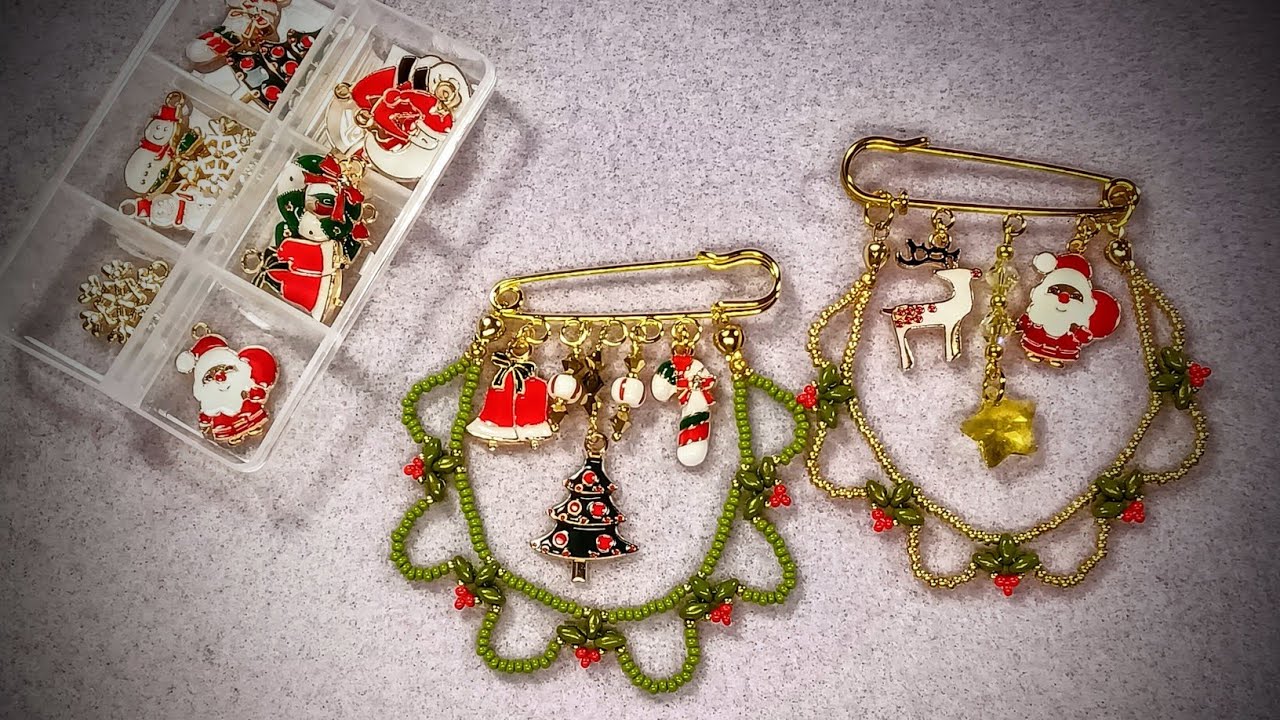 Holly Garland Pins with Charms from John Bead Curiosities Box 🎁