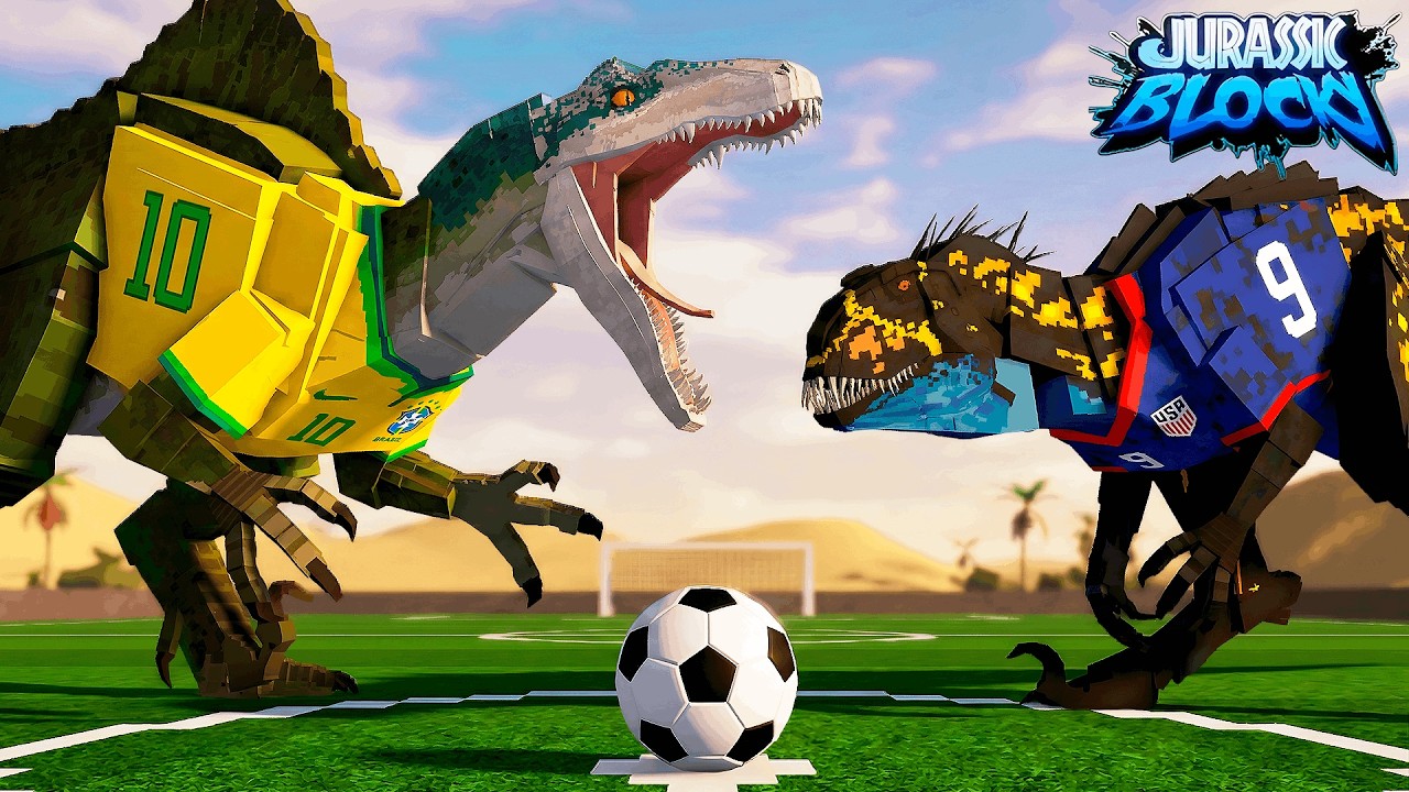 FUTEBOL DE DINOSSAUROS! COPA DO MUNDO NO JURASSIC BLOCKY?! | ROBLOX