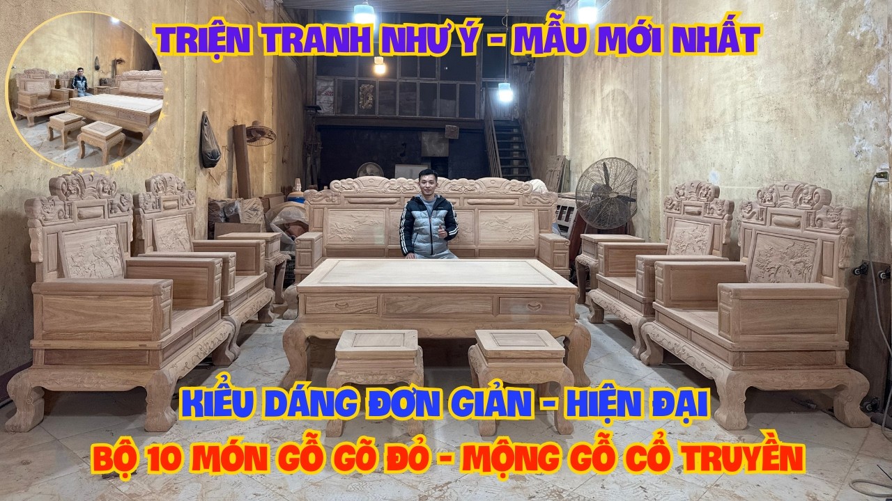 🛑 Bộ Ghế Triện Tranh Trường An Mộng Tàu Xuất Khẩu - 10 Món Gỗ Gõ Đỏ Víp l 0969.616.383