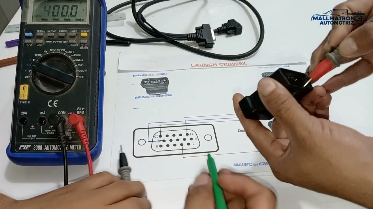REPARACIÓN MEDICION Y SOLUCION ADAPTADOR DE ESCANNER AUTOMOTRIZ OBD2 LAUNCH CPR909X MASTER X431 129X