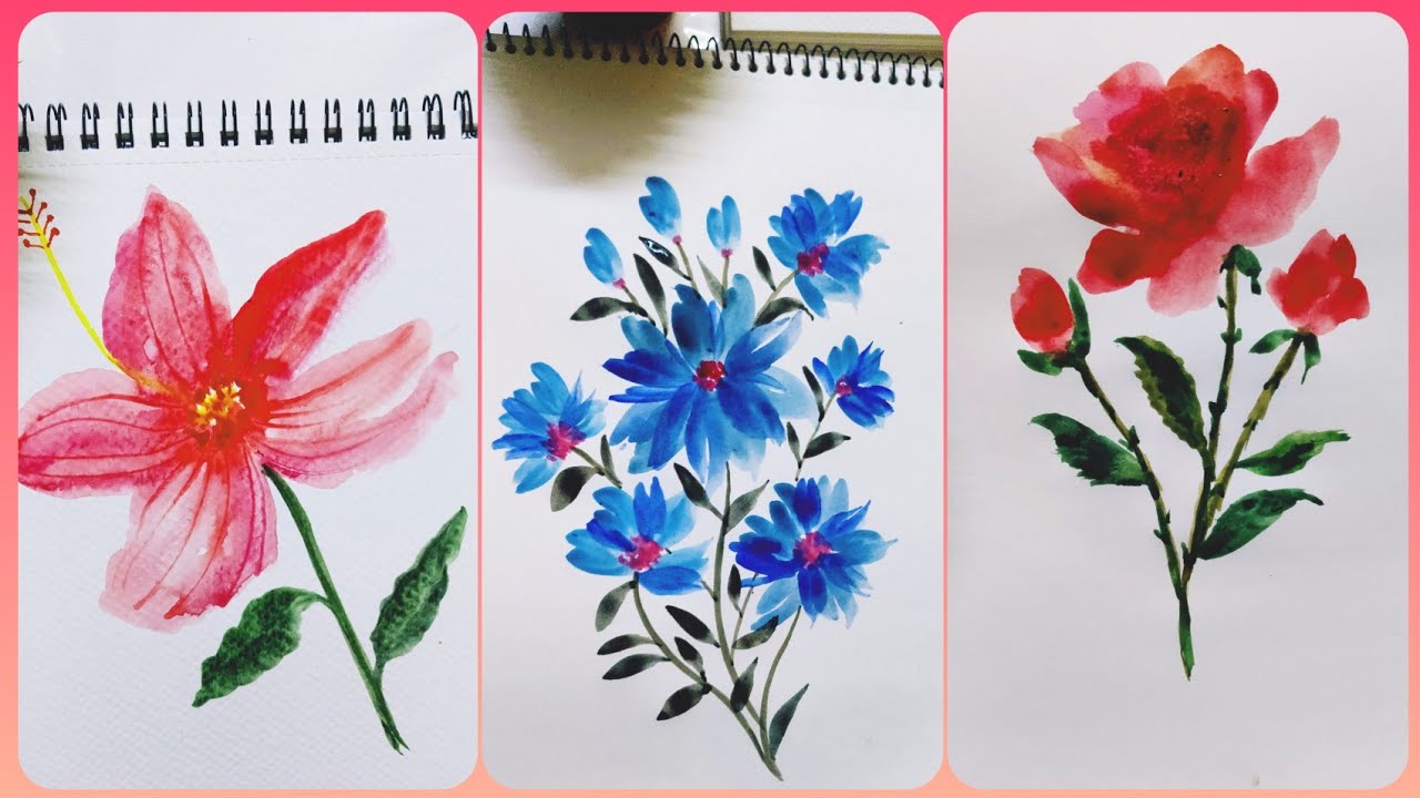 13 Aesthetic watercolor flower painting ideas for beginners step by step||Easy & simple Art tricks✨💫