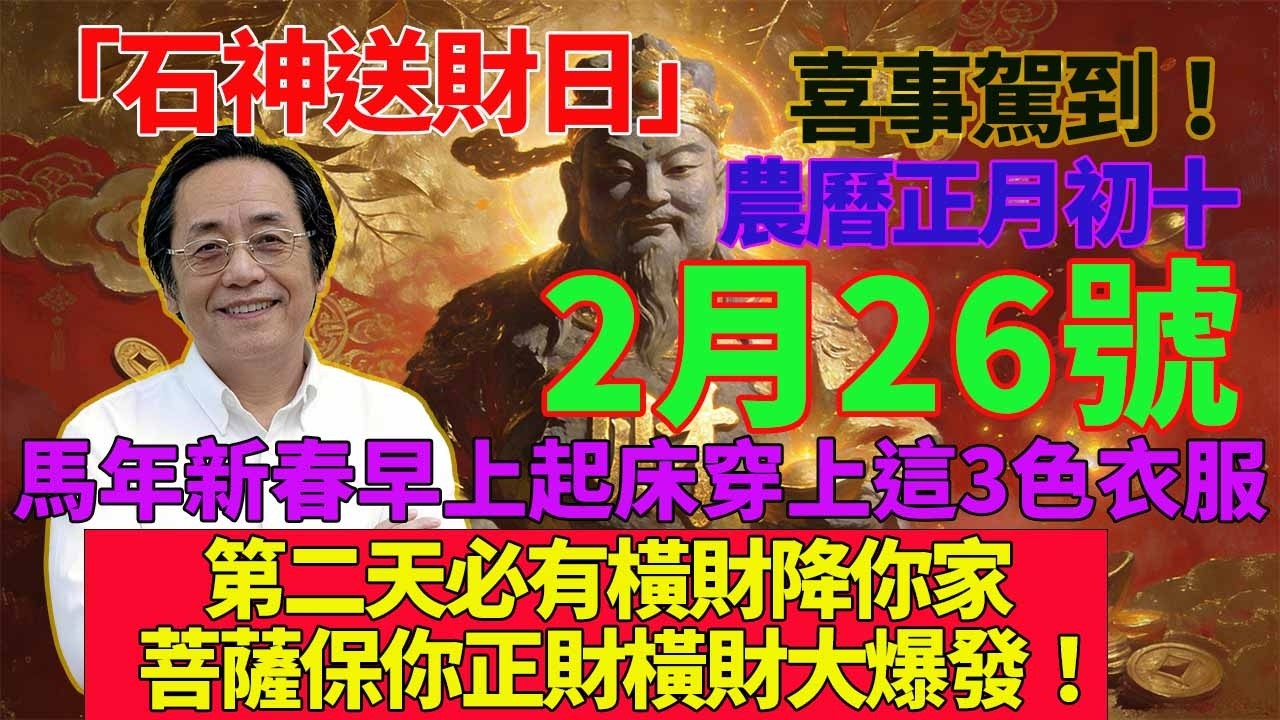 喜事駕到！2月26號，農曆正月初十，「石神送財日」，馬年新春正月初十早上起床穿上這3色衣服，第二天必有橫財降你家，菩薩保你正財橫財大爆發！#佛學 #佛淨 #佛陀 #佛法 #佛教 #修行