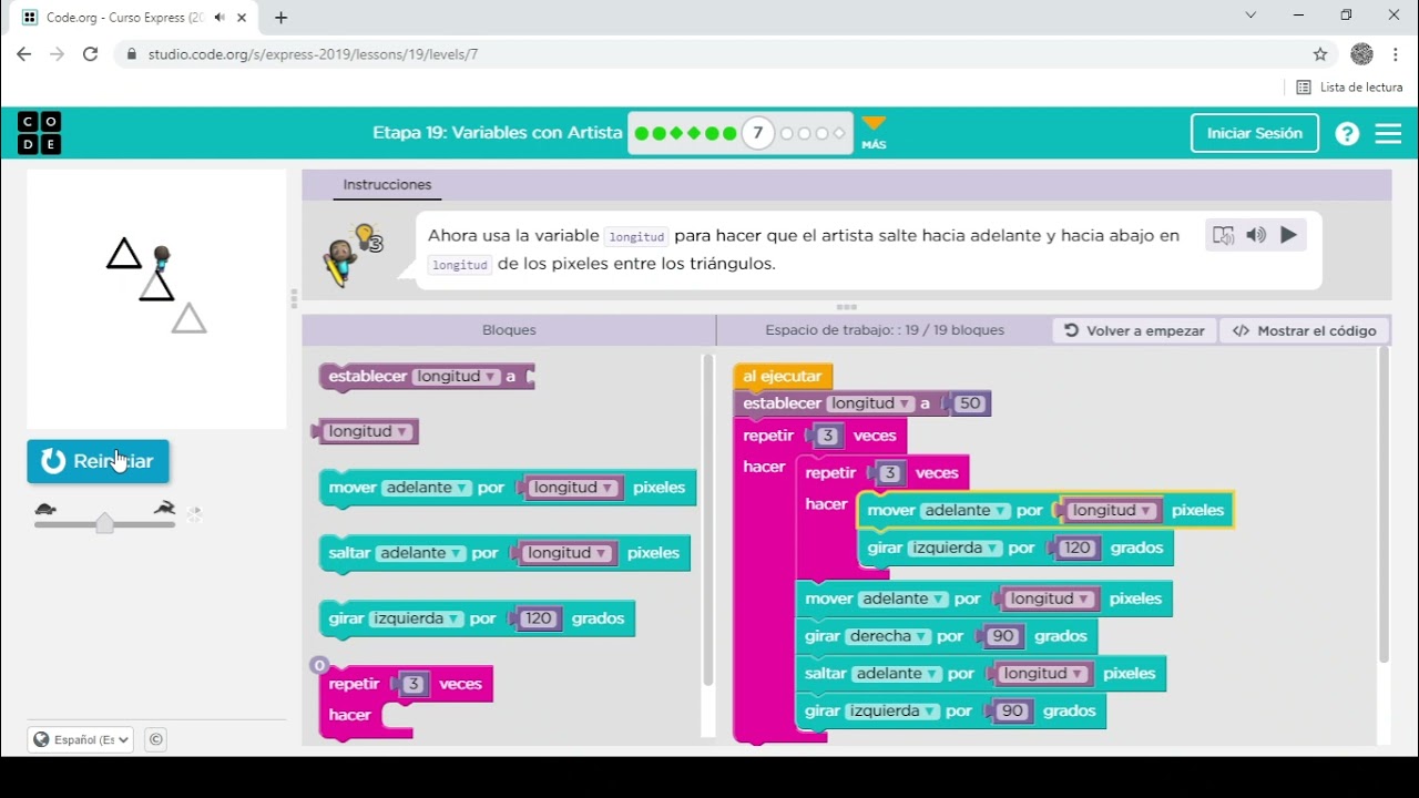 Code.org - Curso Express (2019): Etapa 19 Variables con Artista