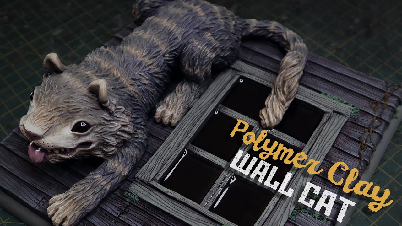 Making a wall kitty in Polymer Clay + Resin | step by step sculpture process