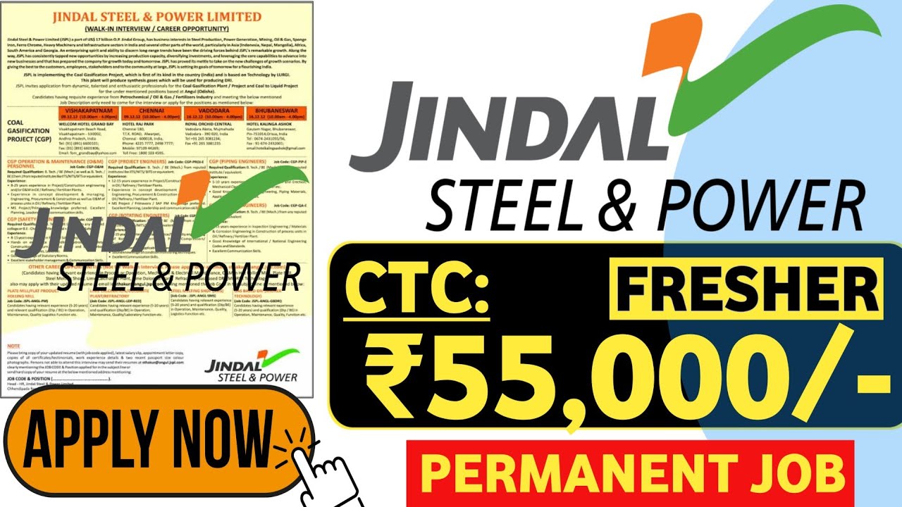 Jindal Steel Hiring 2022 | Fresher | ITI/Diploma/BE/B.Tech| Mnc Jobs 2022 | Jindal steel Jobs 2022