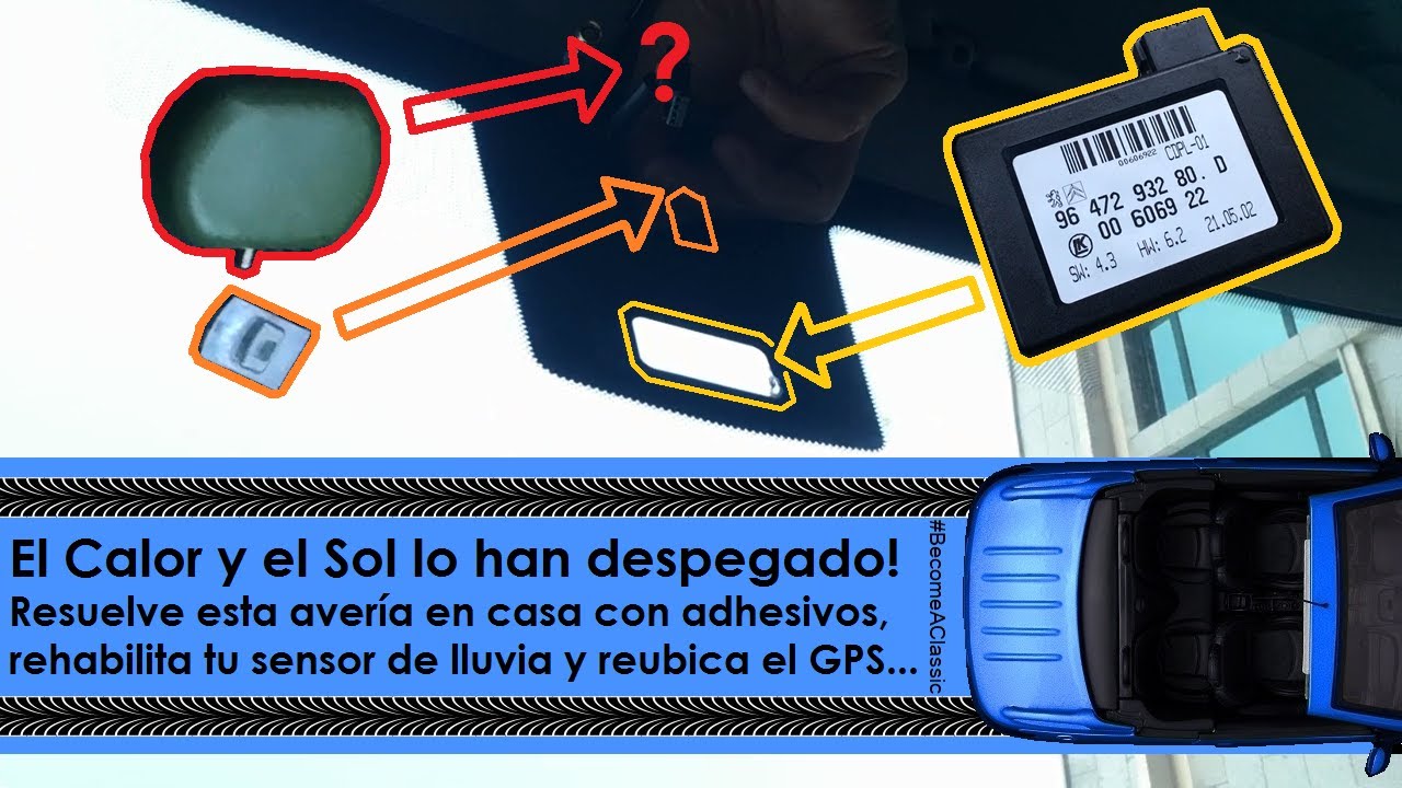 Como Pegar tu Retrovisor en casa, Reparar Sensor de lluvia y Reubicar GPS en Peugeot 206 cc GTi s16