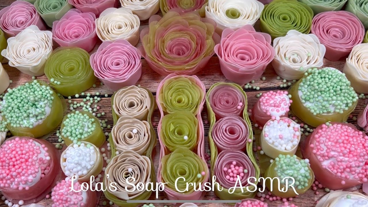 ASMR soap crushing 💚💗Foam boxes, crispy roses 💗💚 soap chips, some glycerin soaps