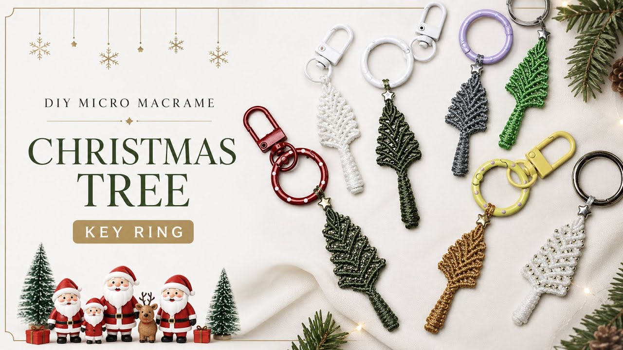 DIY Micro Macrame Christmas Tree Key Ring #diykeychain #macrameaccessories 