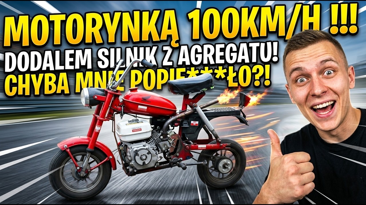 Motorynką 100km/h Motorynka z silnikiem od zagęszczarki agregatu pierwsza jazda Romet pony